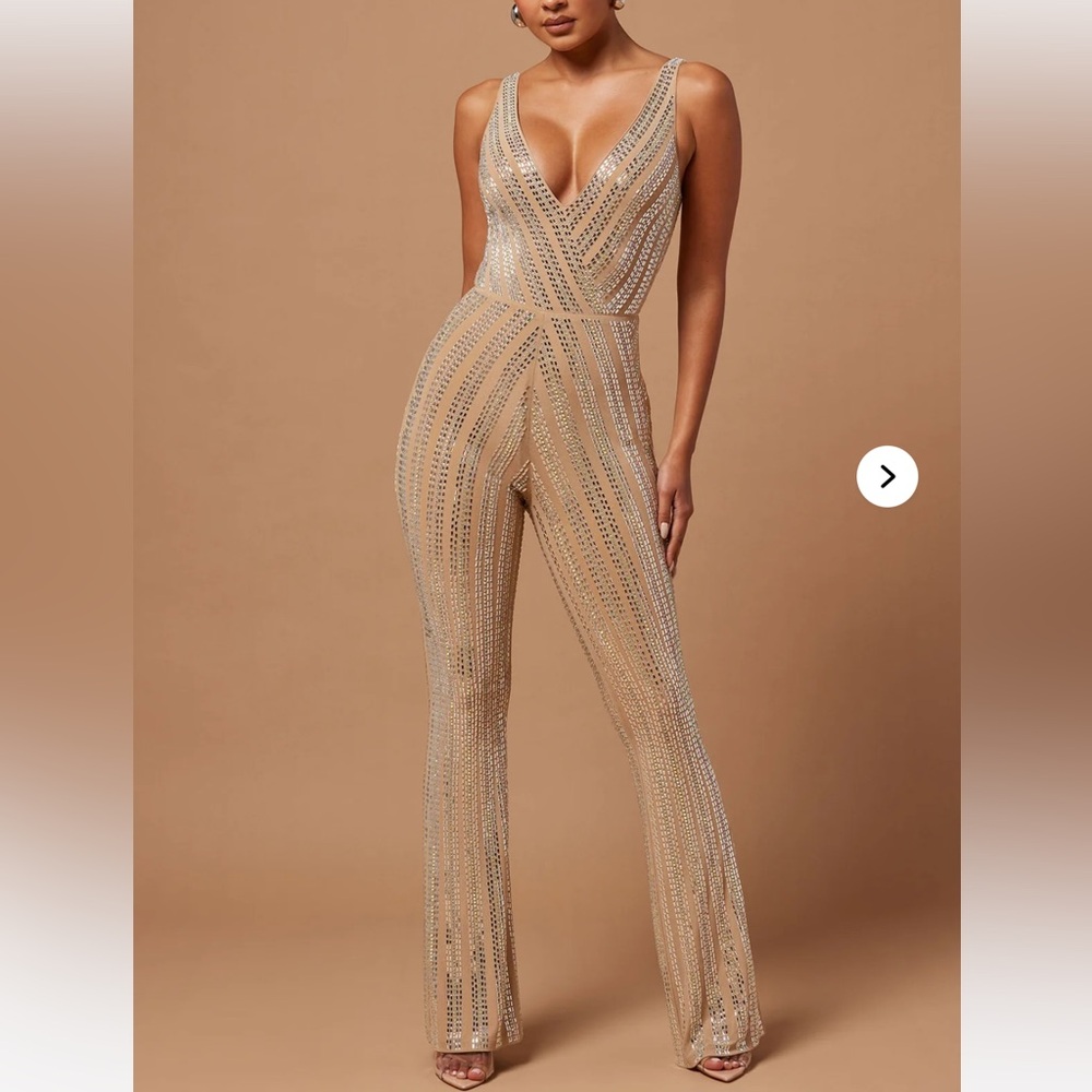 Fashion Nova Hollie Embellished Jumpsuit Nude